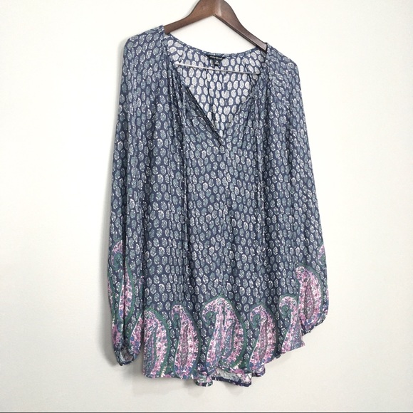 Lucky Brand Tops - Lucky Brand Tie Neck Blouse Button Front Paisley